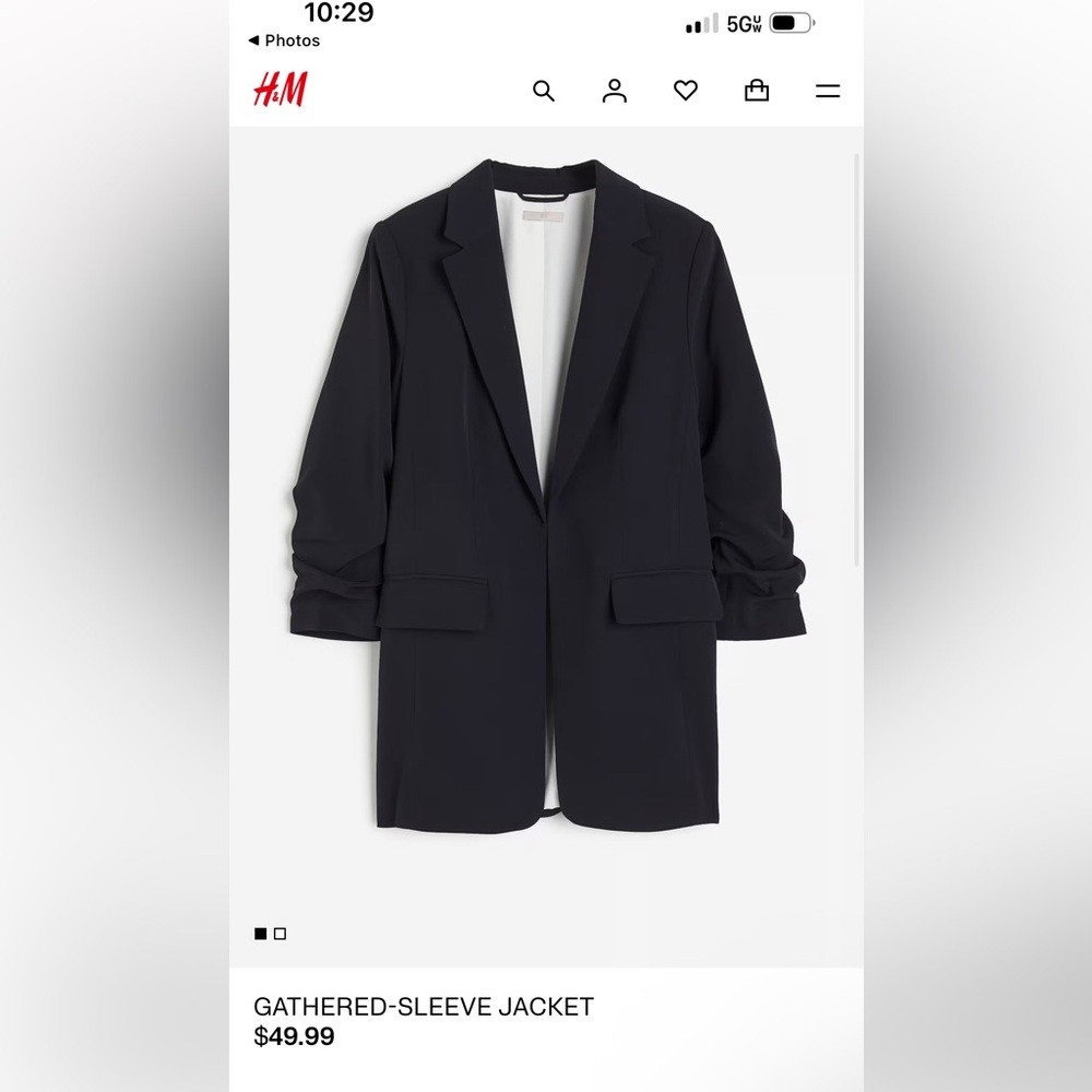 *SOLD OUT*H&M Elegant Navy Blue 💙🖤 Blazer GATHERED-SLEEVE JACKET